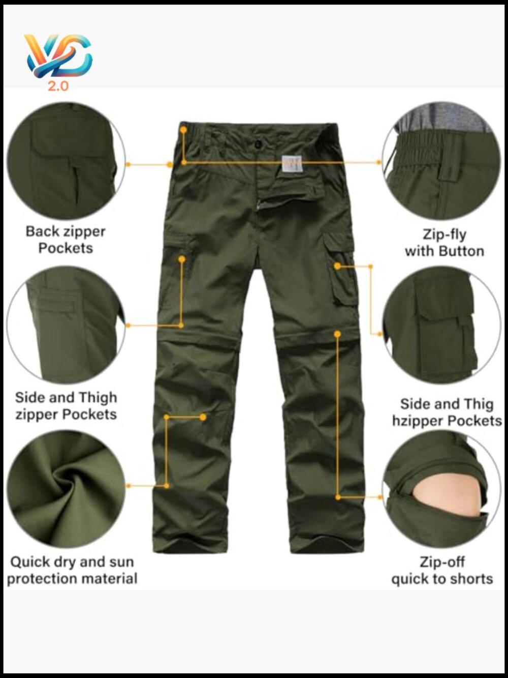 Boys' Quick Dry Convertible Hiking Cargo Pants Zip Off - Picture 3 of 7